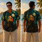 Halloween Hawaiian Shirt - Flaming Pumpkin Scarecrow Print for Fall