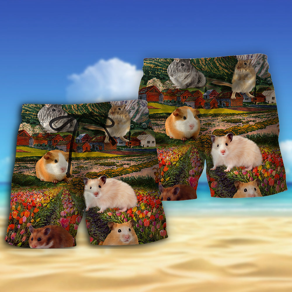 Hamster Cute Flower Love - Beach Short