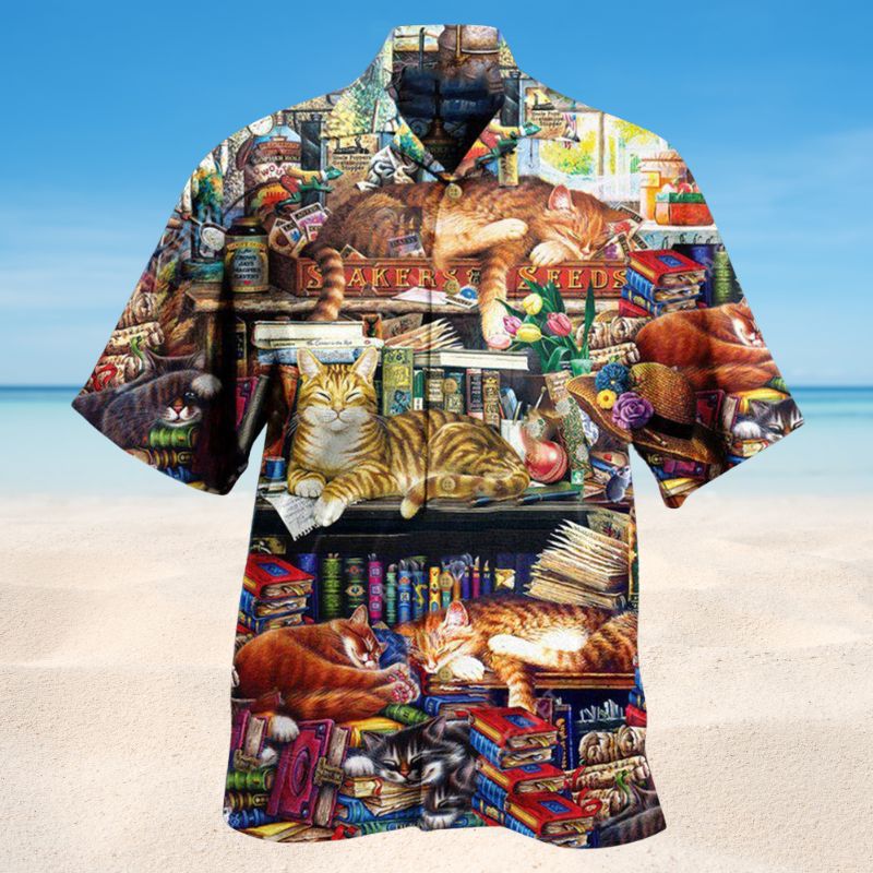 Happiness Is A Good Book And A Sleeping Cat Edition – Hawaiian Shirt