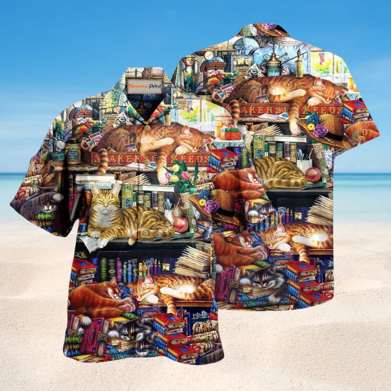 Happiness Is A Good Book And A Sleeping Cat Edition – Hawaiian Shirt
