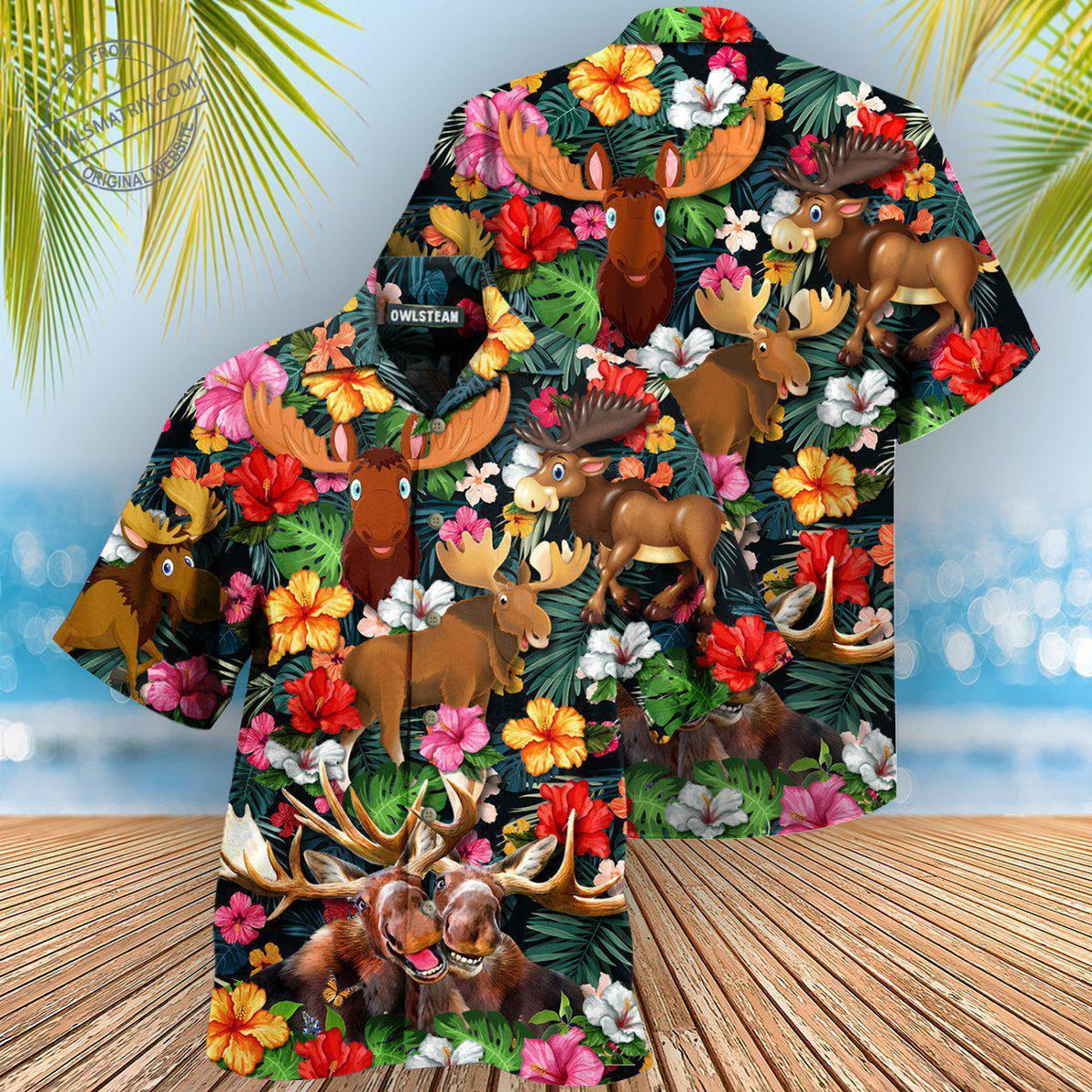 Animals Happy Moose Aloha Edition - Hawaiian Shirt - HAWS05FNN210721 - Owls Matrix LTD