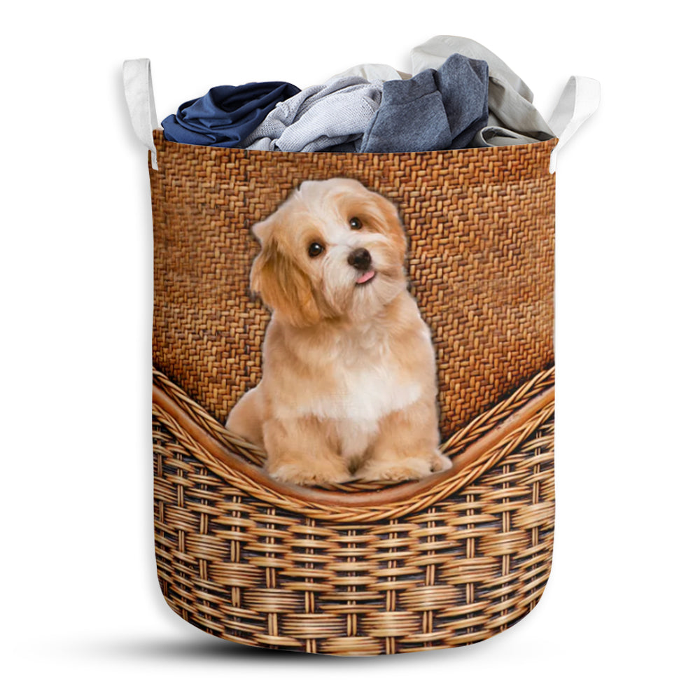 Havanese Dog Rattan Teaxture - Laundry Basket - Owls Matrix LTD