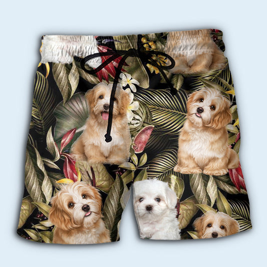 Havanese Dog Tropical Leaf Style – Beach Short