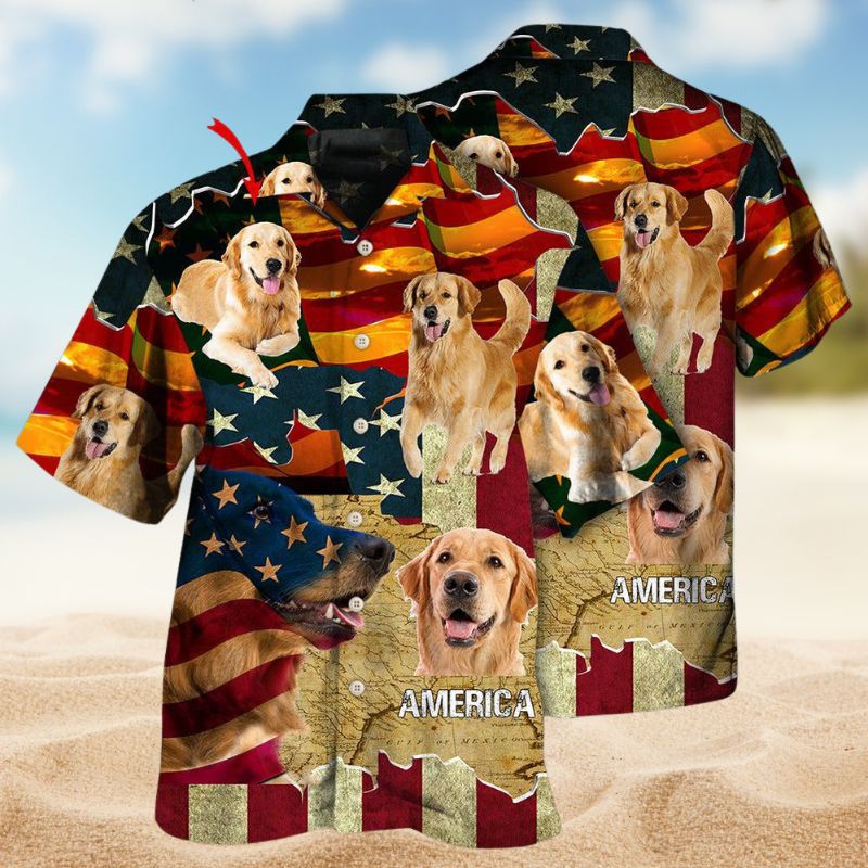 Golden Retriever America Sunset Photo Style 1 – Hawaiian Shirt