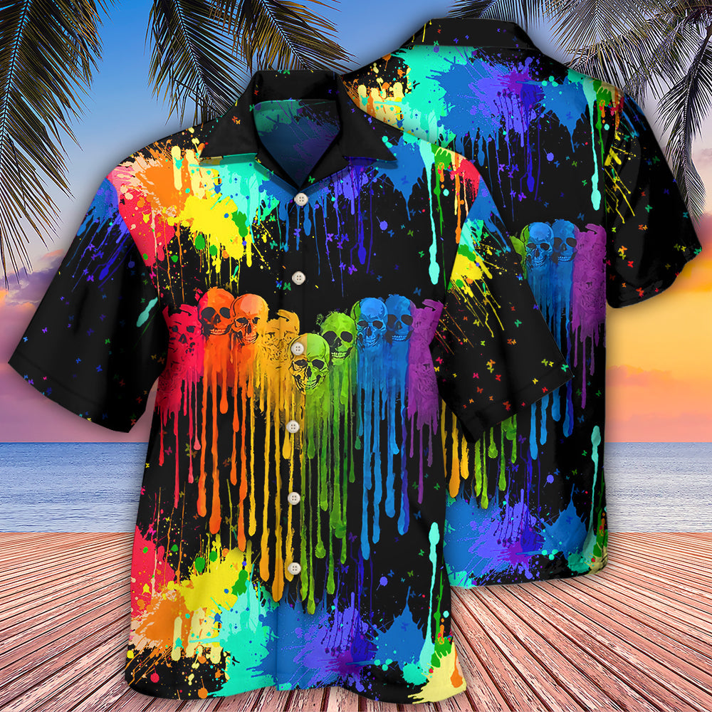 LGBT Rainbow Heart Skull Artistic - Hawaiian Shirt