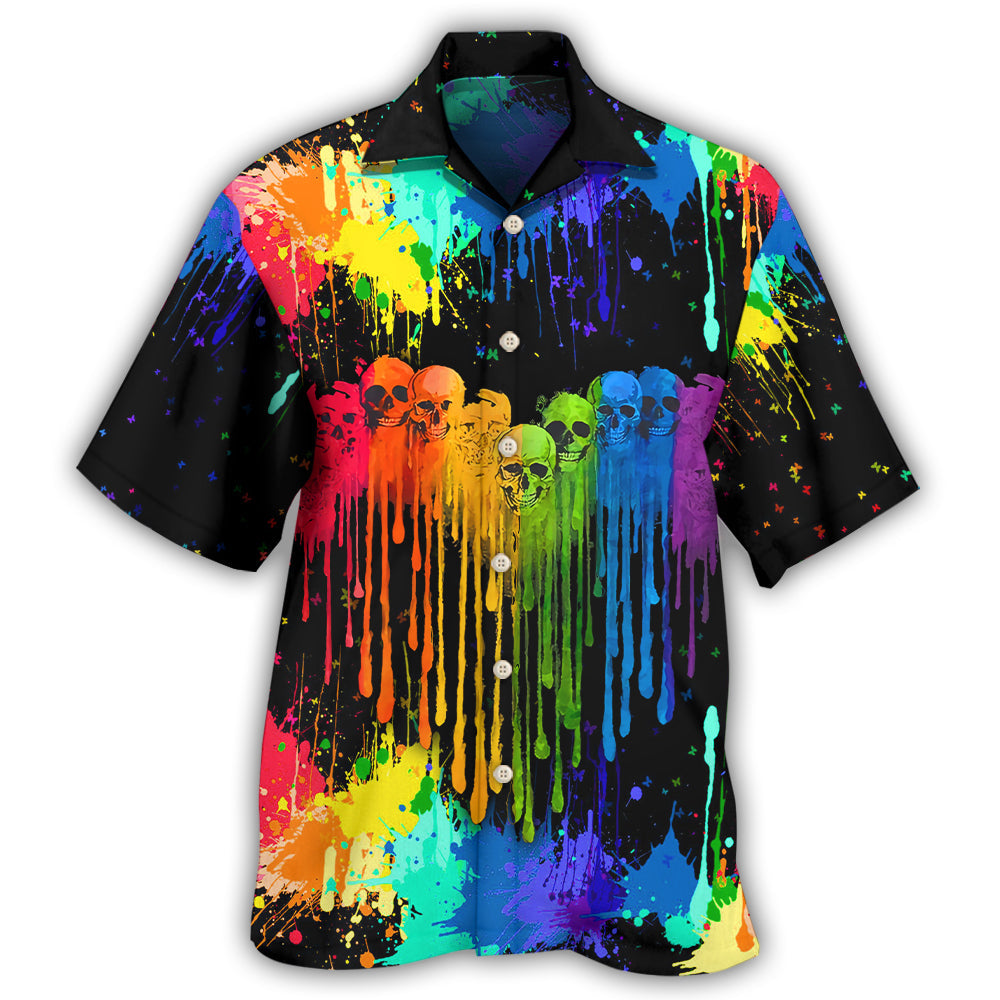 LGBT Rainbow Heart Skull Artistic - Hawaiian Shirt