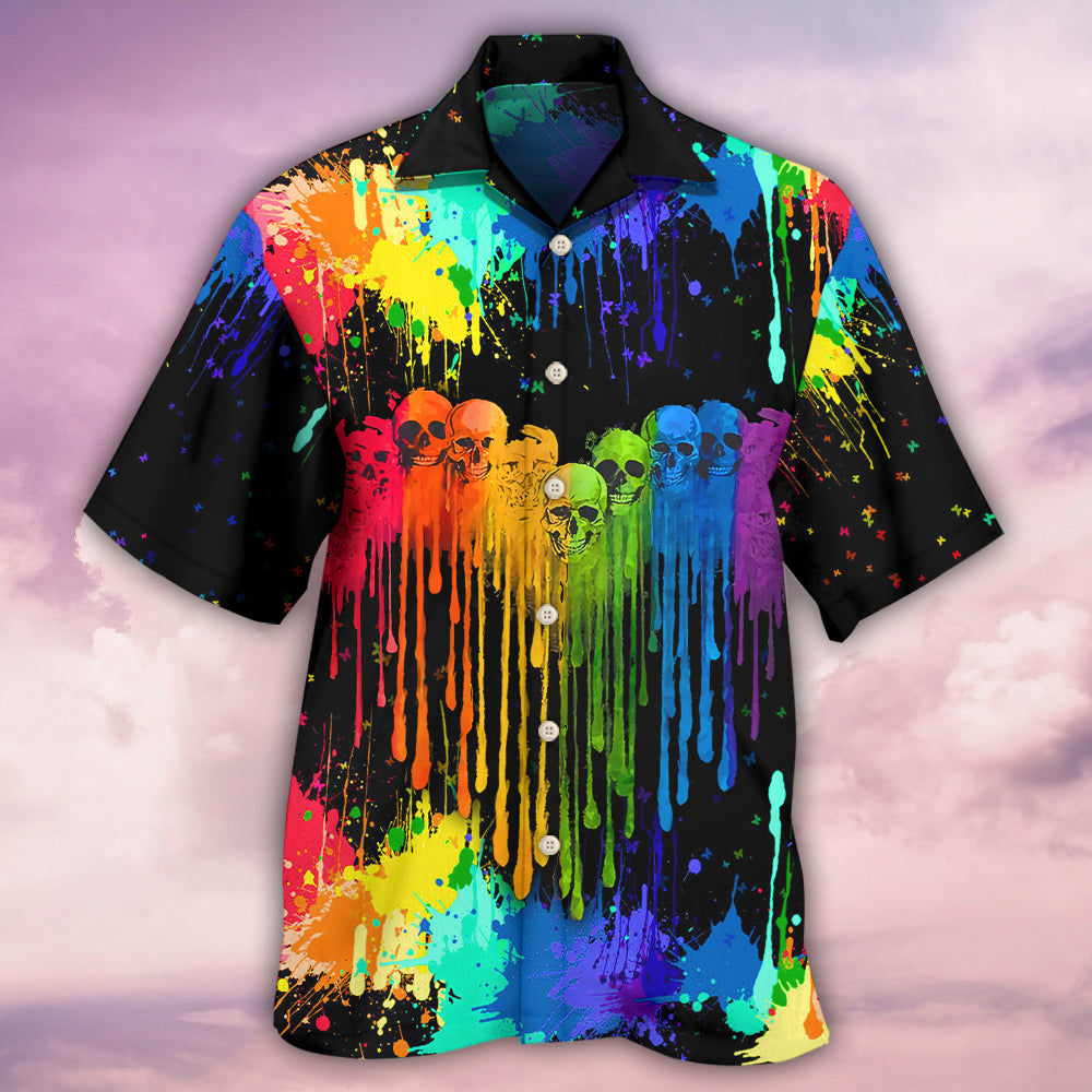LGBT Rainbow Heart Skull Artistic - Hawaiian Shirt