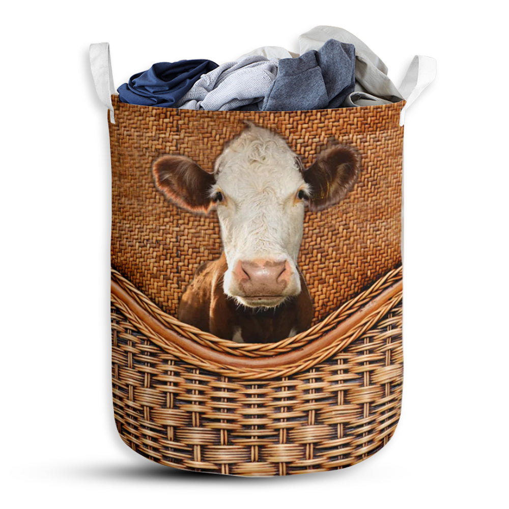 Hereford Cow Rattan Teaxture - Laundry Basket - Owls Matrix LTD