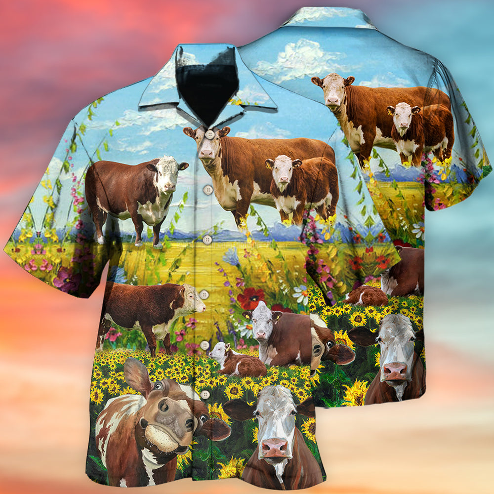 Hereford Cow Rustic Farm Landscape – Hawaiian Shirt