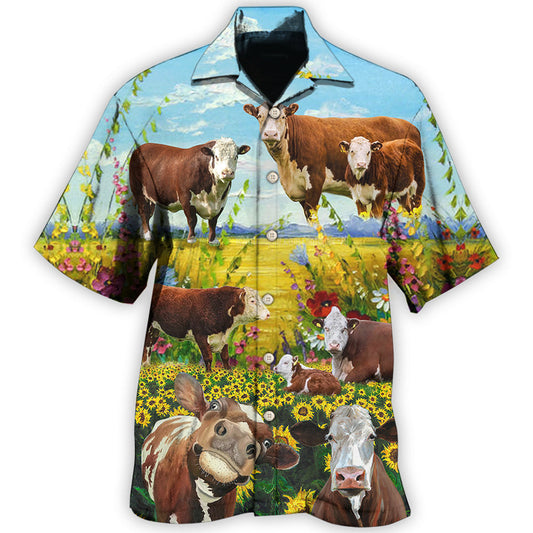 Hereford Cow Rustic Farm Landscape – Hawaiian Shirt