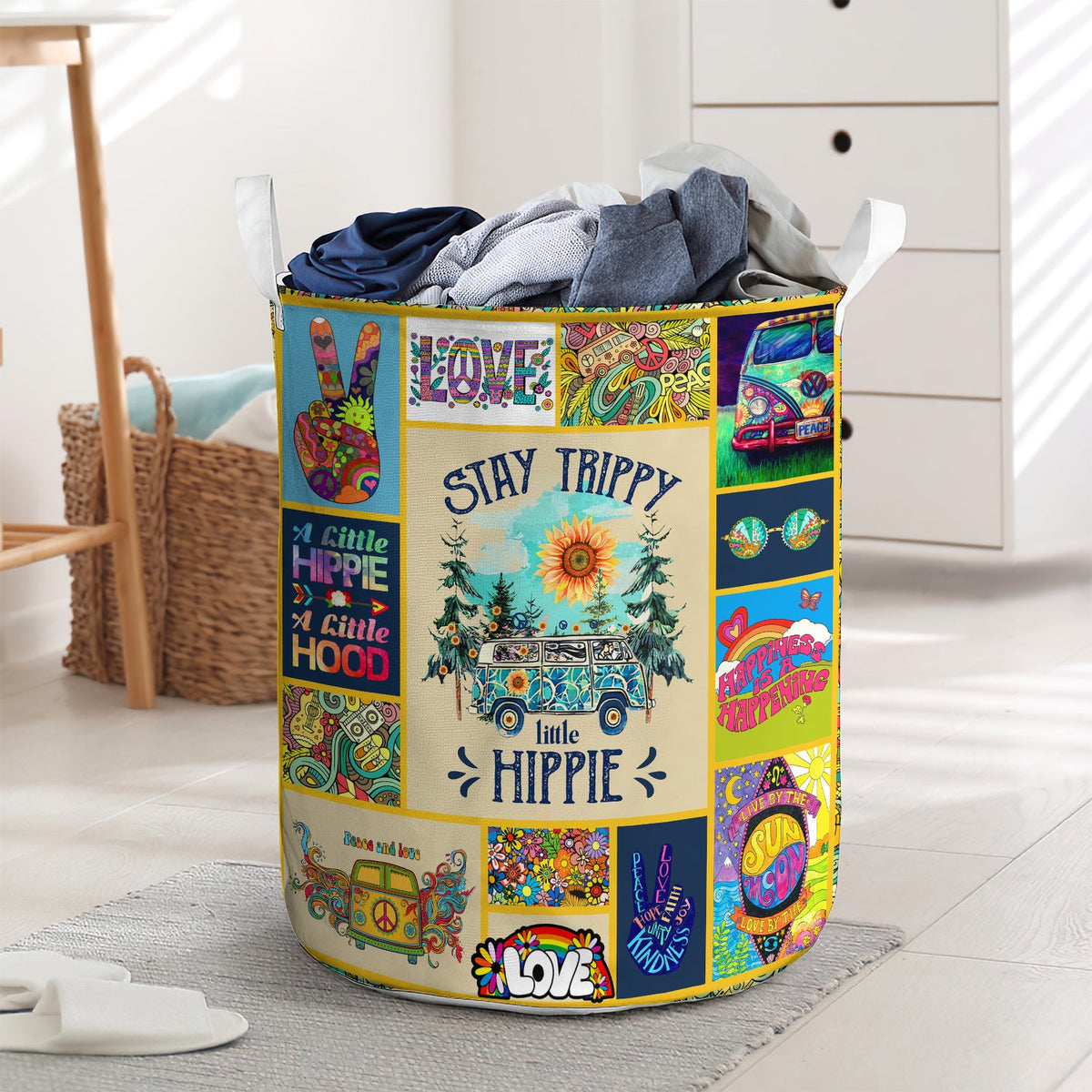 Stay trippy little hippie - Laundry basket - LAUB02LIN250222 - Owls Matrix LTD