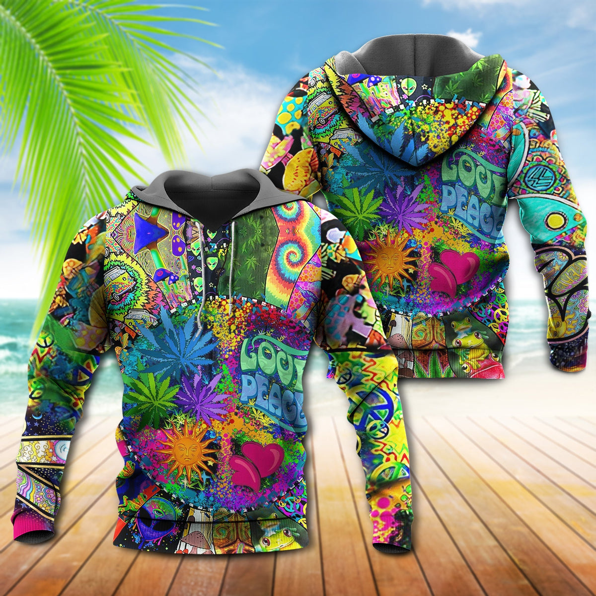 Hippie Alien Frog Mushroom Peace Style - 3D Hoodie