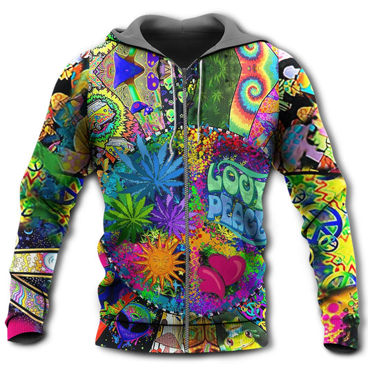 Hippie Alien Frog Mushroom Peace Style - 3D Hoodie