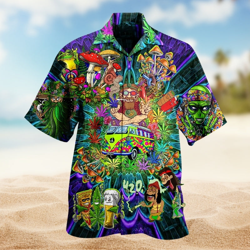 Hippie Alien Mushroom Peace Life Colorful Limited Edition - Hawaiian Shirt