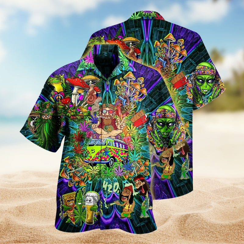 Hippie Alien Mushroom Peace Life Colorful Limited Edition - Hawaiian Shirt