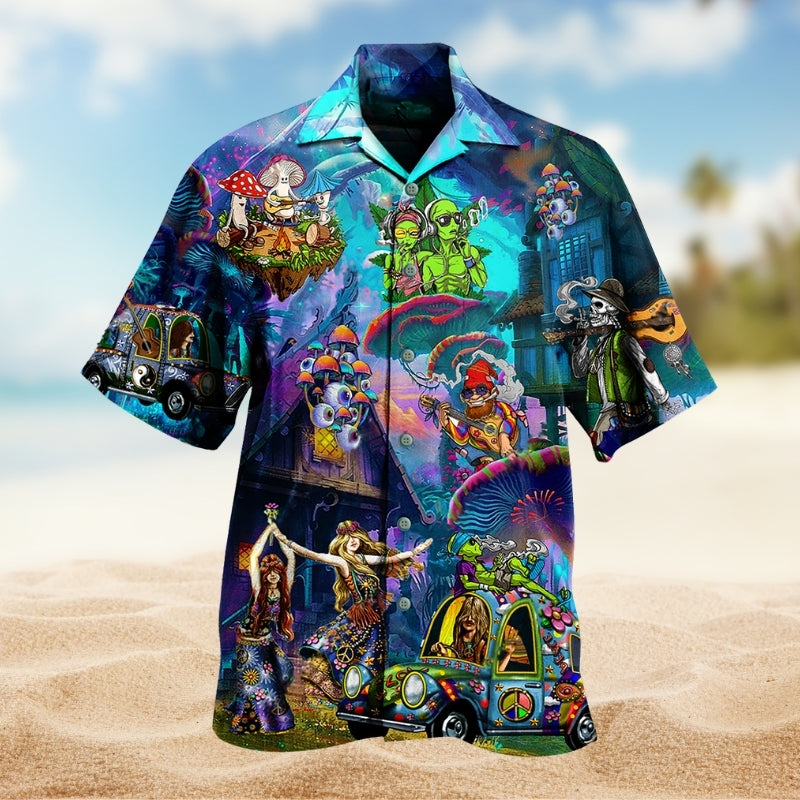 Hippie Alien Skull Mushroom Peace Life Color Limited Edition 13 – Hawaiian Shirt