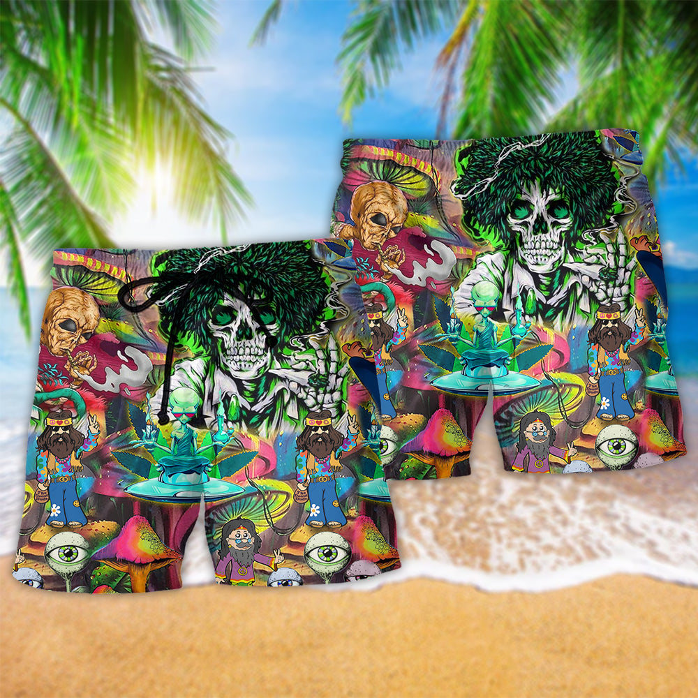 Hippie Skull Peace Life Color Art - Beach Short