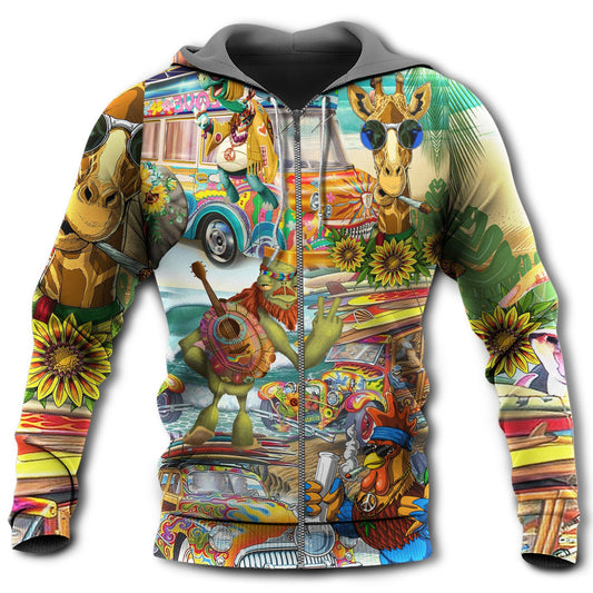 Hippie Animals Happy Together - 3D Hoodie