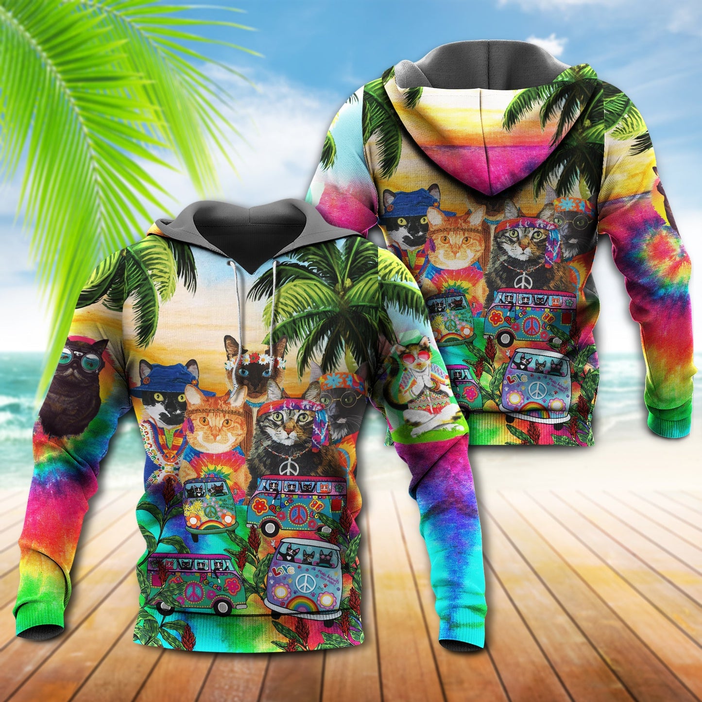 Hippie Cats Beach Fun Style - 3D Hoodie