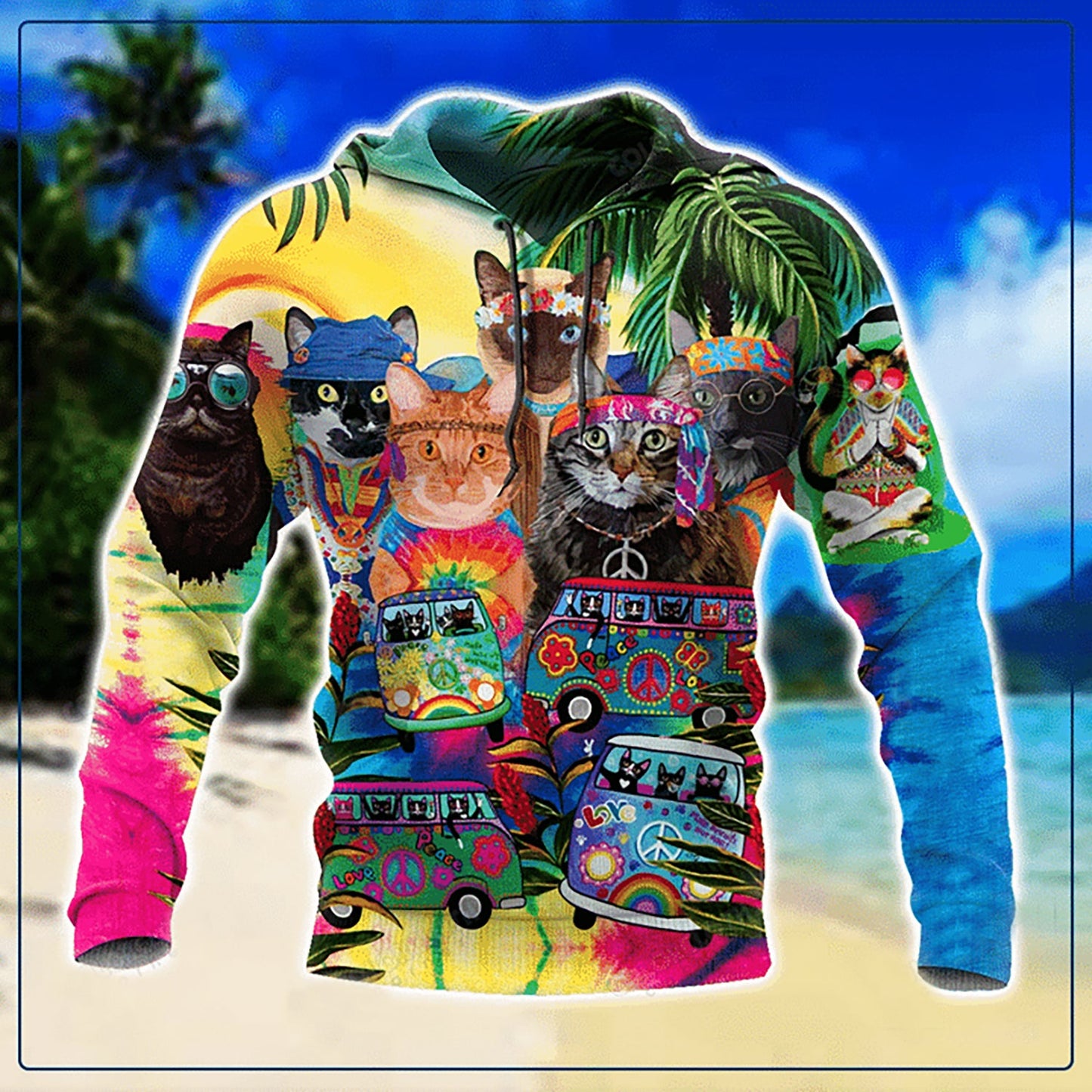 Hippie Cats Art – 3D Hoodie