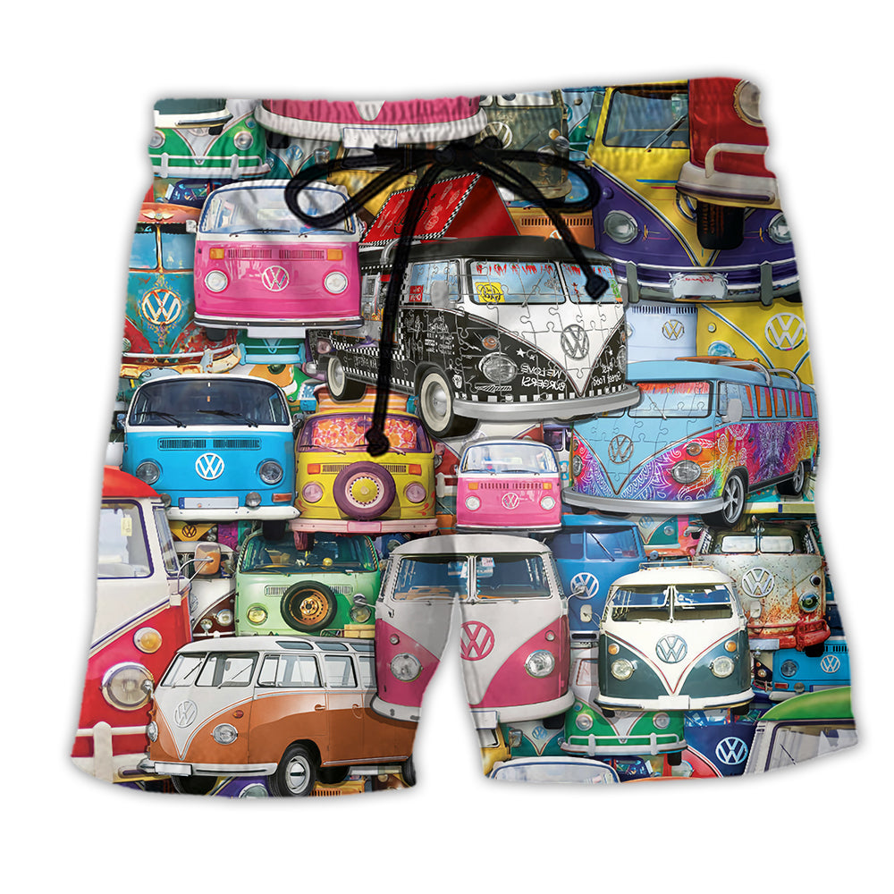 Hippie Colorful Car Peace Life Peace Time – Beach Short