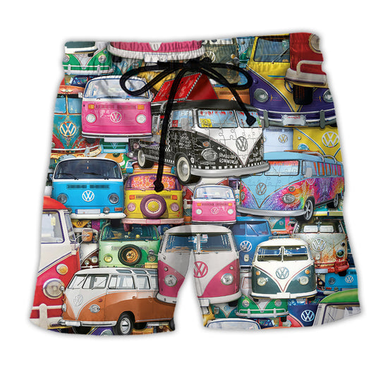 Hippie Colorful Car Peace Life Peace Time – Beach Short
