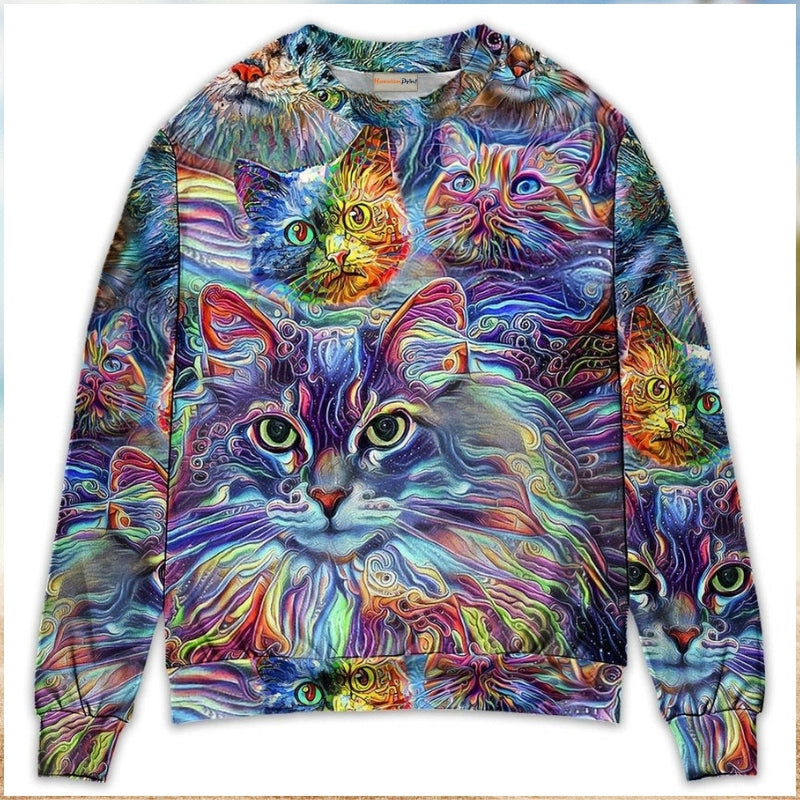 Hippie Colorful Cat Art Lover – Sweater - Ugly Christmas Sweater