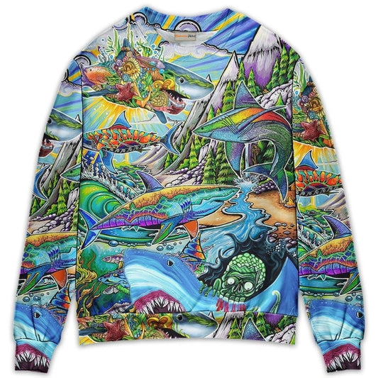 Hippie Colorful Shark Peace Art – Sweater - Ugly Christmas Sweater