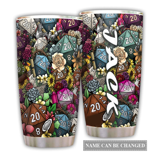 Hippie Twenty-Sided Dice Floral Personalized 20 Oz Tumbler For Hot And Cold Drinks