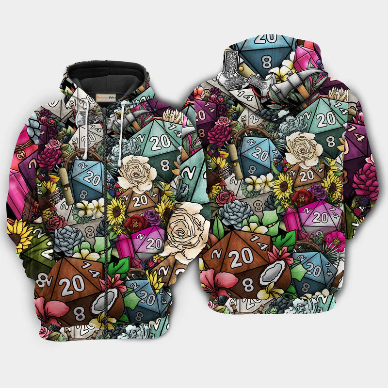 Hippie Dice D20 Flowers Art – 3D Hoodie