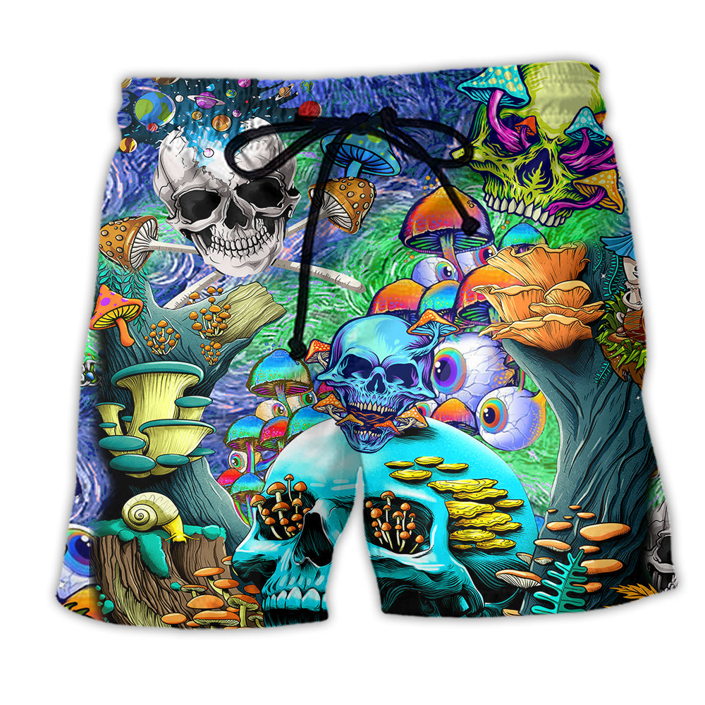 Hippie Skull Mushroom Color Art – Beach Short
