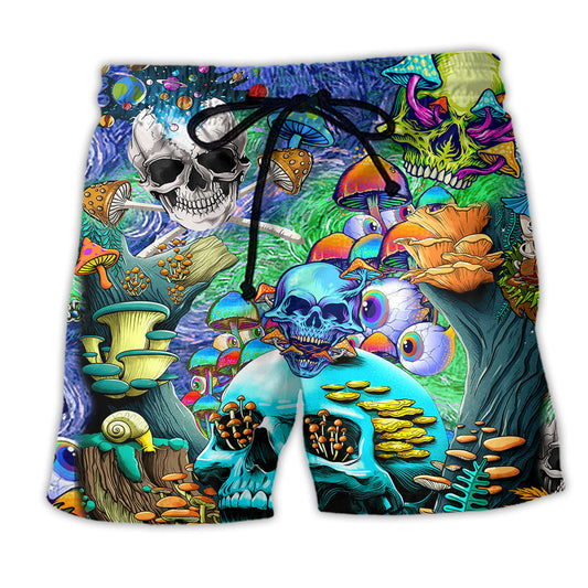 Hippie Skull Mushroom Color Art – Beach Short