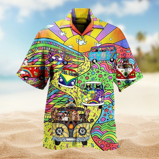 Hippie Dogs And Cats Peace Life Colorful Limited Edition - Hawaiian Shirt