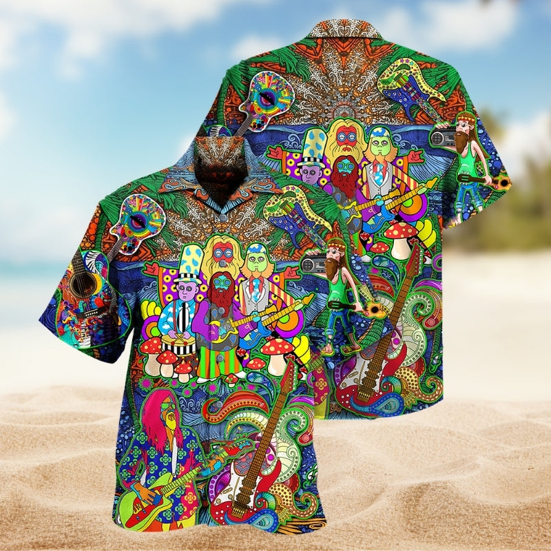 Hippie Electric Guitar Peace And Music Colorful Limited Edition – Hawaiian Shirt