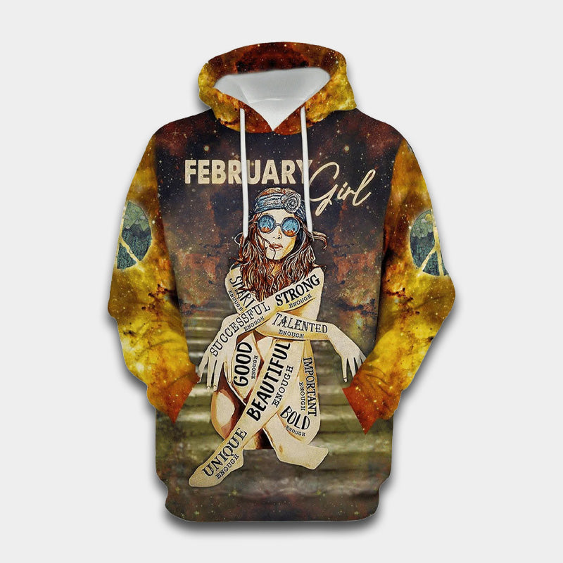 Hippie February Girl Art – 3D Hoodie
