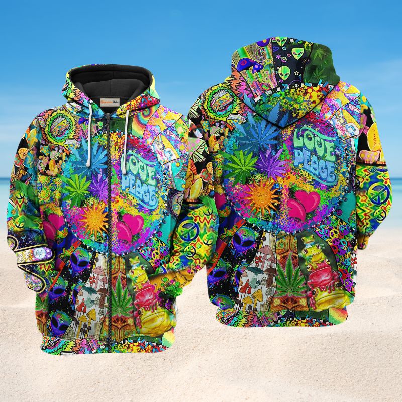 Hippie Frogs Mushroom Peace Art – 3D Hoodie