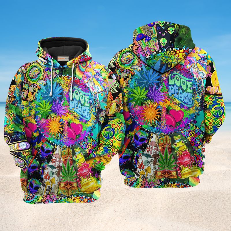 Hippie Frogs Mushroom Peace Art – 3D Hoodie