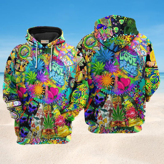 Hippie Frogs Mushroom Peace Art – 3D Hoodie