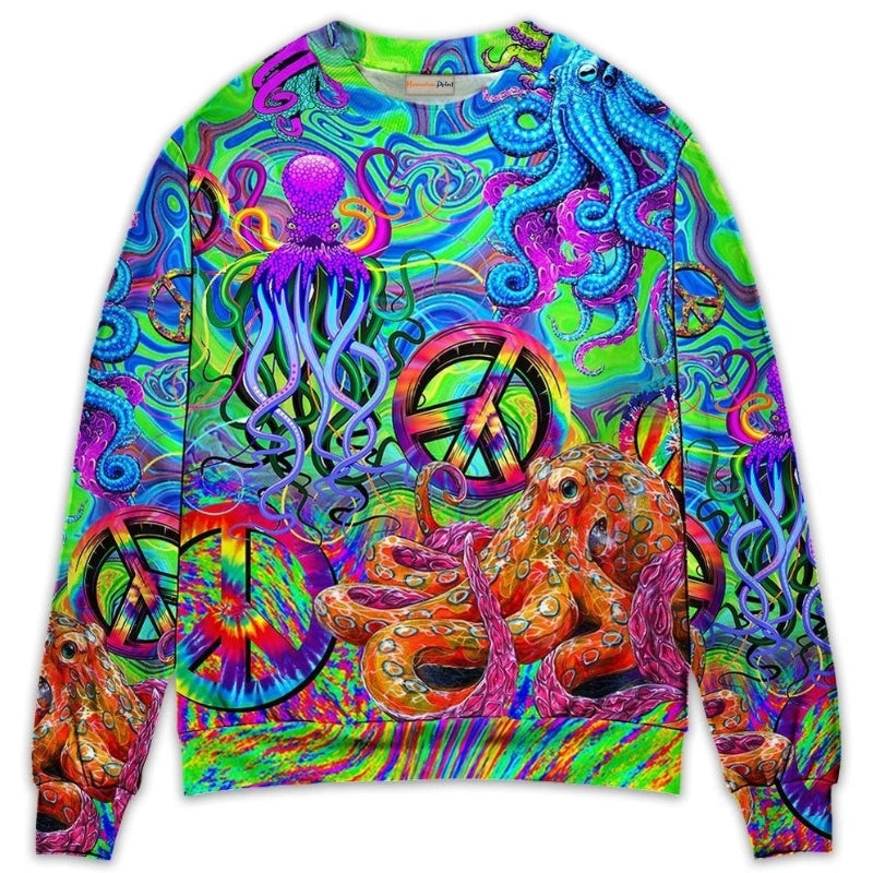 Hippie Funny Octopus Colorful Tie Dye – Sweater - Ugly Christmas Sweater