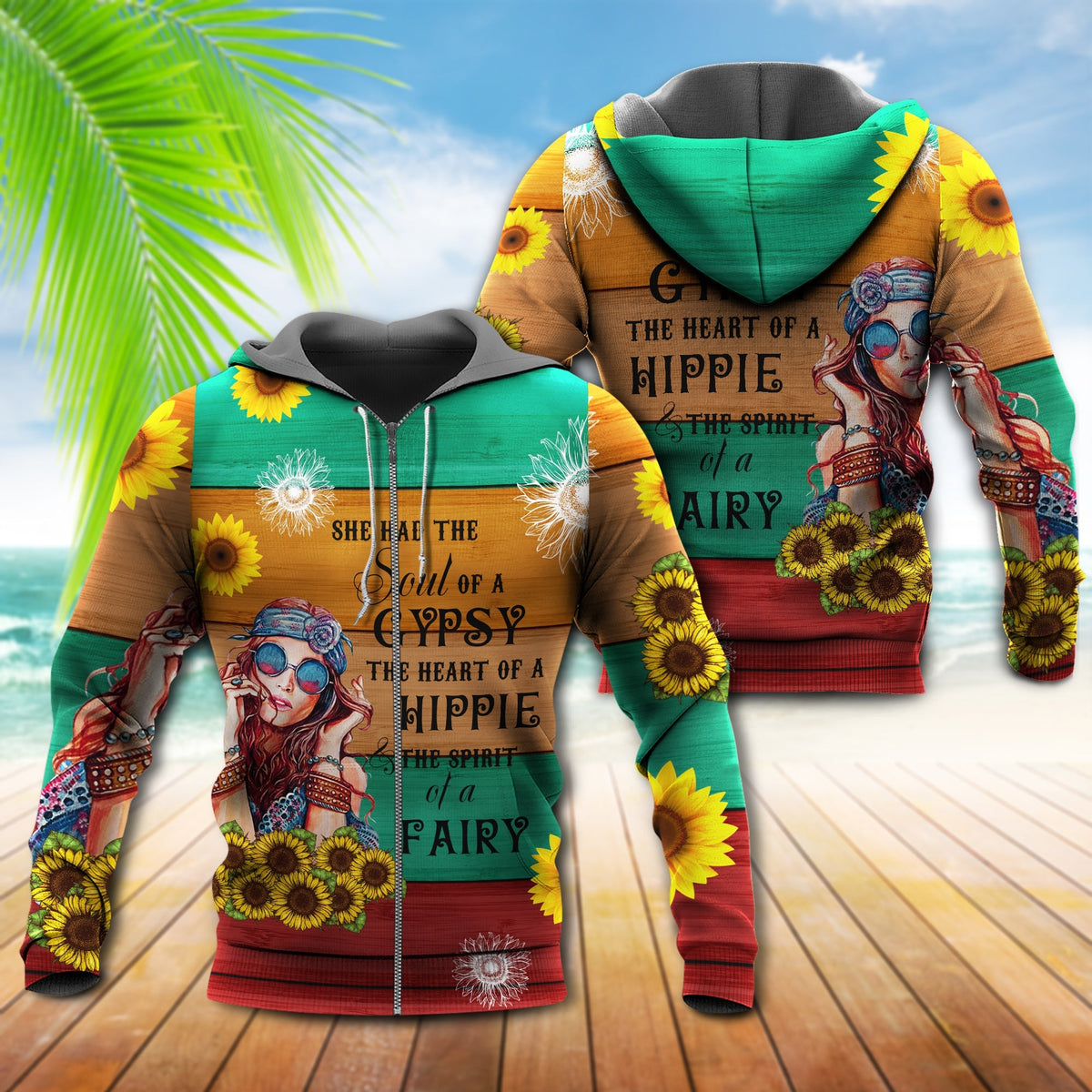 Hippie Girl Sunflower Style - 3D Hoodie