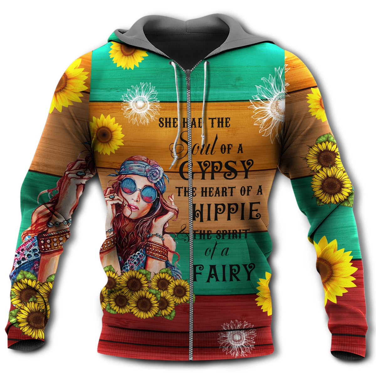 Hippie Girl Sunflower Style - 3D Hoodie