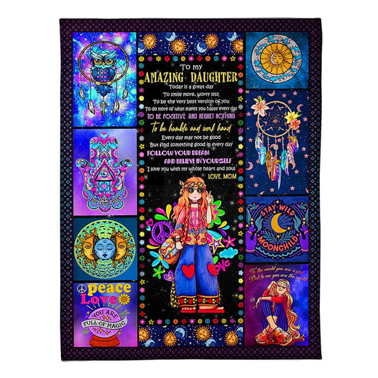 Hippie Girl Follow Your Dream Daughter Gift 50 x 60 Inch Flannel Blanket For Cozy Bedroom And Sofa Decor