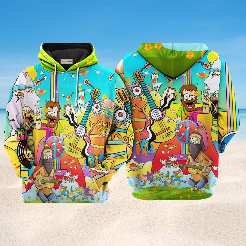 Hippie Guitar Peace Life Art – 3D Hoodie