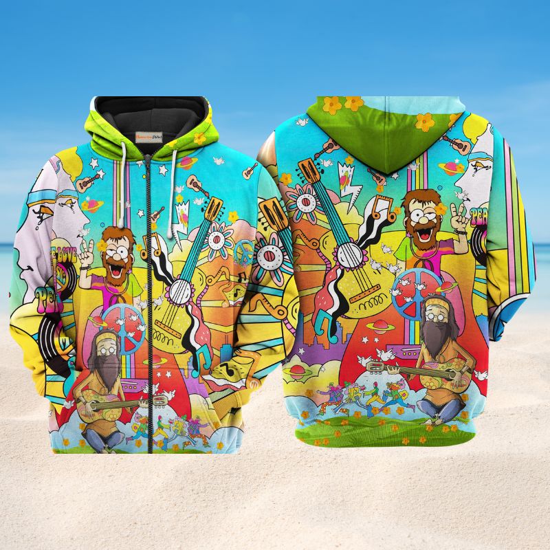 Hippie Guitar Peace Life Art – 3D Hoodie