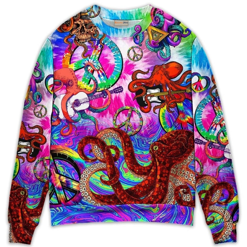 Hippie Happy Octopus Colorful Tie Dye – Sweater - Ugly Christmas Sweater