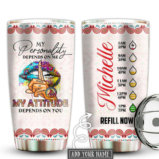 Hippie Lip My Attitude Personalized 20 Oz Tumbler For Coffee Travel And Daily Use