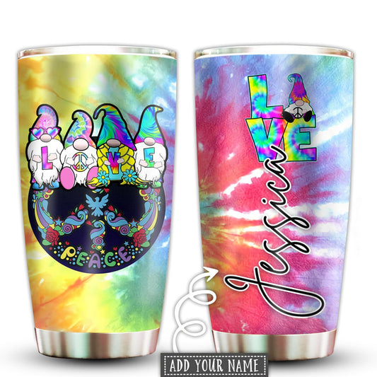 Hippie Love Colorful Peace Gnome Personalized 20 Oz Tumbler