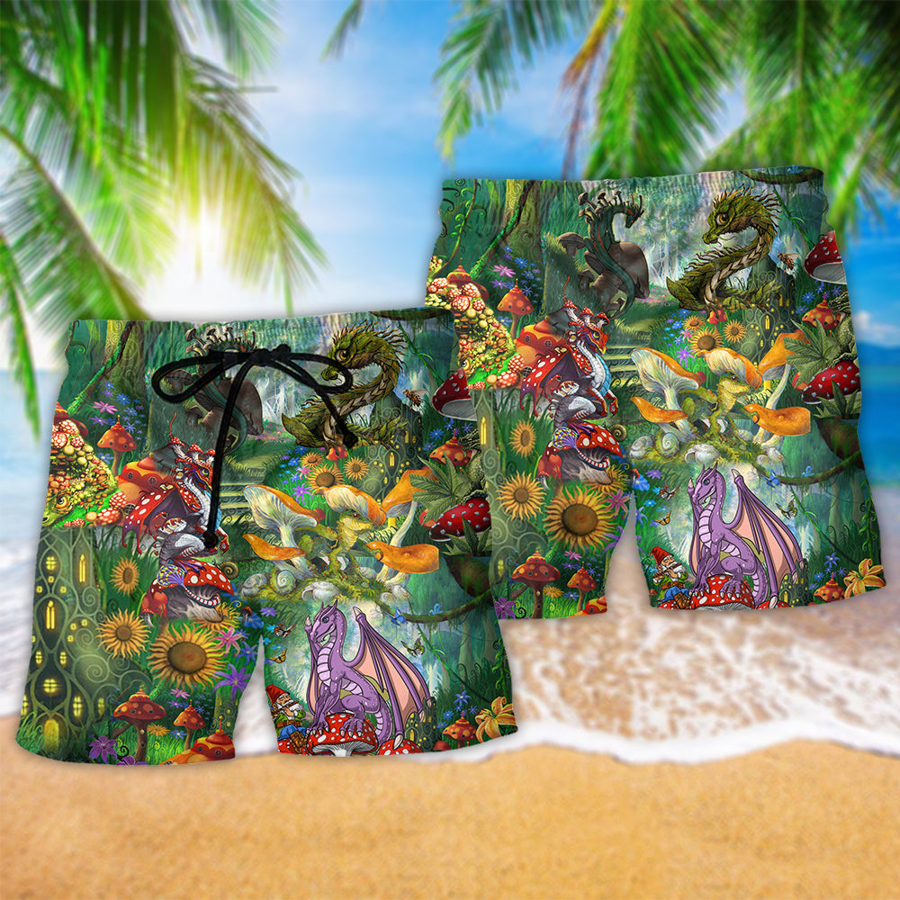 Hippie Dragon Magic Mushroom Art - Beach Short