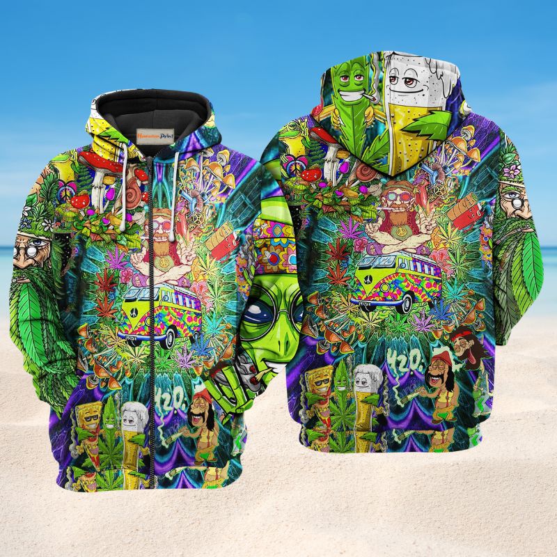 Hippie Mushroom Alien Bus Art – 3D Hoodie