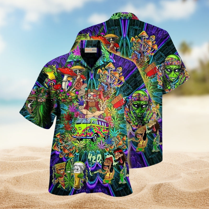 Hippie Mushroom Alien Bus Everything Limited Edition – Hawaiian Shirt